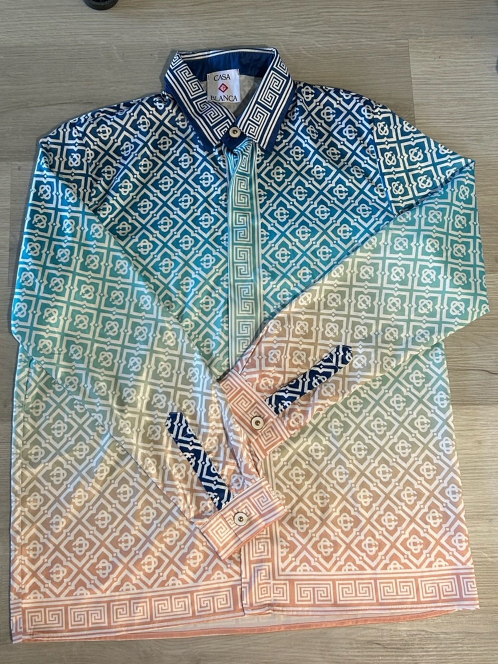 Casa Blanca Men's Gradient Geo-Print Dress Shirt in Blue/Peach